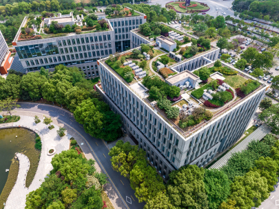 Aerial photograph of green buildings